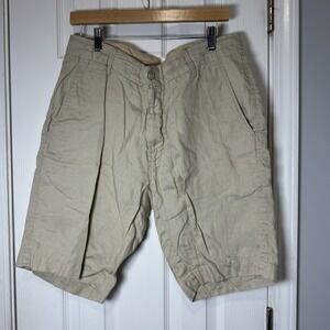 Toscano Men's Size 34 Linen Tan Khaki Casual Shorts Summer